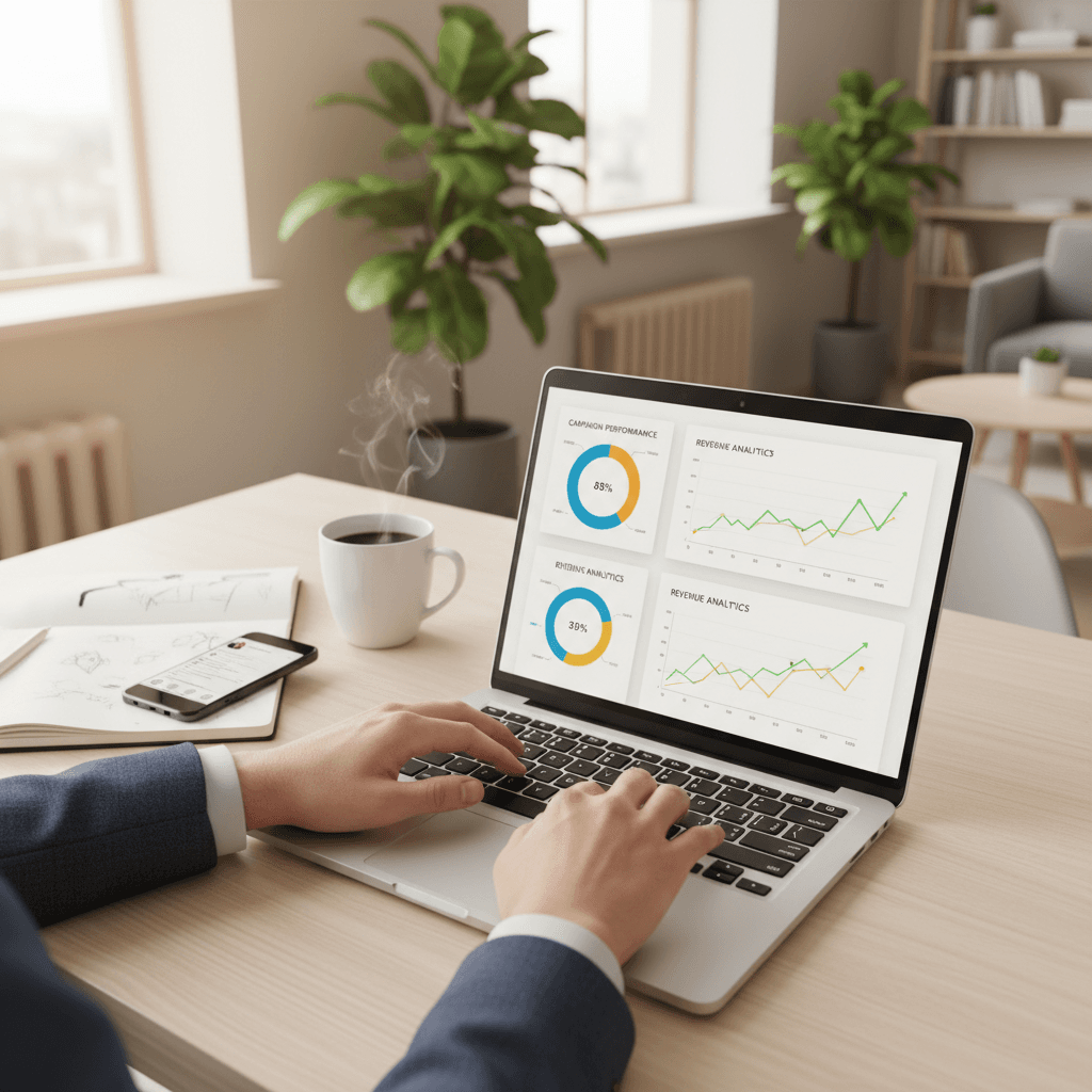 Small business owner reviewing social media analytics